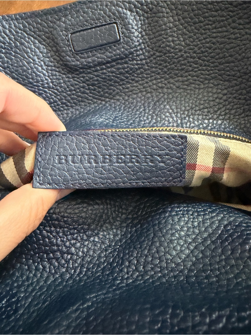 Burberry Navy Leather Crossbody Bag with Striped Strap - Picture 6 of 6